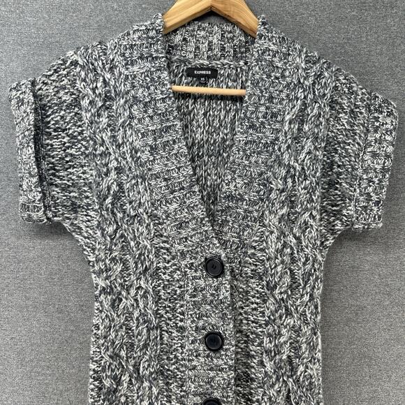 Express Sweater Cardigan Women's XS Chunky Knit Short Sleeve Wool Blend - Picture 3 of 11
